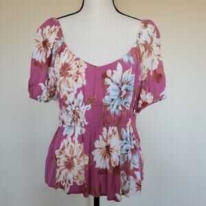EUC Maurices  L Baby Doll Summer Flowy Floral Gauze Crinkle Puff Sleeve Top